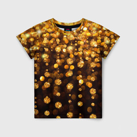 Детская футболка 3D с принтом ЗОЛОТЫЕ БЛЕСТКИ в Екатеринбурге, 100% гипоаллергенный полиэфир | прямой крой, круглый вырез горловины, длина до линии бедер, чуть спущенное плечо, ткань немного тянется | gold | pattern | rain | блестки | блестящий | дождь | звезды | золото | красиво | новый год | праздник | снежинки | текстуры