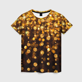 Женская футболка 3D с принтом ЗОЛОТЫЕ БЛЕСТКИ в Екатеринбурге, 100% полиэфир ( синтетическое хлопкоподобное полотно) | прямой крой, круглый вырез горловины, длина до линии бедер | gold | pattern | rain | блестки | блестящий | дождь | звезды | золото | красиво | новый год | праздник | снежинки | текстуры