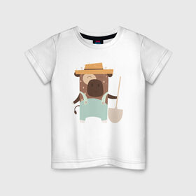Детская футболка хлопок с принтом Бык садовник в Екатеринбурге, 100% хлопок | круглый вырез горловины, полуприлегающий силуэт, длина до линии бедер | Тематика изображения на принте: 