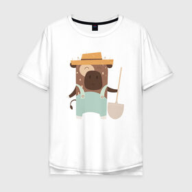 Мужская футболка хлопок Oversize с принтом Бык садовник в Екатеринбурге, 100% хлопок | свободный крой, круглый ворот, “спинка” длиннее передней части | 