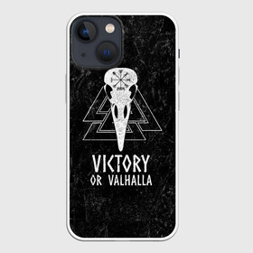 Чехол для iPhone 13 mini с принтом Victory or Valhalla в Екатеринбурге,  |  | вальхалла | викинг | ворон | символ | скандинавия | череп | язычество