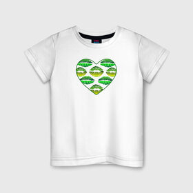 Детская футболка хлопок с принтом Зелёный поцелуй в Екатеринбурге, 100% хлопок | круглый вырез горловины, полуприлегающий силуэт, длина до линии бедер | губы | день валентина | зелёный | любовь | отпечатки | сердечко | сердце