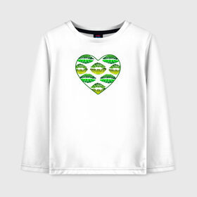 Детский лонгслив хлопок с принтом Зелёный поцелуй в Екатеринбурге, 100% хлопок | круглый вырез горловины, полуприлегающий силуэт, длина до линии бедер | губы | день валентина | зелёный | любовь | отпечатки | сердечко | сердце