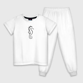 Детская пижама хлопок с принтом Морской конёк в Екатеринбурге, 100% хлопок |  брюки и футболка прямого кроя, без карманов, на брюках мягкая резинка на поясе и по низу штанин
 | значок | линейный | лого | минимализм | морской конёк | морской обитатель | рыба | чёрно  белый