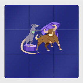 Магнитный плакат 3Х3 с принтом Крыса и бык в Екатеринбурге, Полимерный материал с магнитным слоем | 9 деталей размером 9*9 см | 2020 | 2021 | бык | вирус | коррида | крыса | мулета | новы год | подиум | противостояние | сильный | символы | хвост | хитрый