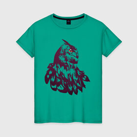 Женская футболка хлопок с принтом Сова в Екатеринбурге, 100% хлопок | прямой крой, круглый вырез горловины, длина до линии бедер, слегка спущенное плечо | бохо | индейцы | кельты | лес | оранжевый | перья | сказка | сова | филин | хиппи