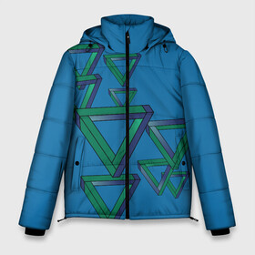 Мужская зимняя куртка 3D с принтом Иллюзия треугольники в Екатеринбурге, верх — 100% полиэстер; подкладка — 100% полиэстер; утеплитель — 100% полиэстер | длина ниже бедра, свободный силуэт Оверсайз. Есть воротник-стойка, отстегивающийся капюшон и ветрозащитная планка. 

Боковые карманы с листочкой на кнопках и внутренний карман на молнии. | Тематика изображения на принте: bbt | большой | взрыв | геометрия | иллюзия | купер | оптическая | теория | треугольник | шелдон