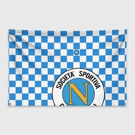 Флаг-баннер с принтом Форма Наполи - Марадона 10 в Екатеринбурге, 100% полиэстер | размер 67 х 109 см, плотность ткани — 95 г/м2; по краям флага есть четыре люверса для крепления | diego | fc | maradona | napoli | десятый | клуб | лого | логотип | номер | рука бога | фк | футболист | футбольная | футбольный | шахматная | шашки