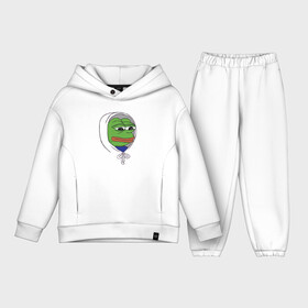 Детский костюм хлопок Oversize с принтом Pepe in the hoodie в Екатеринбурге,  |  | Тематика изображения на принте: mem | pepe in the hoodie | грустный | животные | капюшон | лягушка | мем | пепе | пепе в худи | прикол | юмор