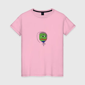 Женская футболка хлопок с принтом Pepe in the hoodie в Екатеринбурге, 100% хлопок | прямой крой, круглый вырез горловины, длина до линии бедер, слегка спущенное плечо | mem | pepe in the hoodie | грустный | животные | капюшон | лягушка | мем | пепе | пепе в худи | прикол | юмор