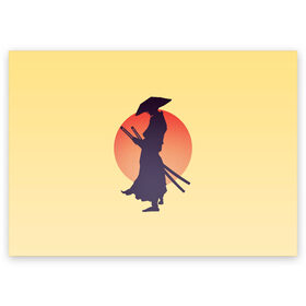 Поздравительная открытка с принтом Ронин в Екатеринбурге, 100% бумага | плотность бумаги 280 г/м2, матовая, на обратной стороне линовка и место для марки
 | bushido | japan | japanes | katana | ronin | samurai | sword | бусидо | воин | восходящее солнце | катана | кимоно | меч | мечник | рассвет | ронин | самурай | самурайский | силуэт | силуэт воина | солнце | якудза | японец