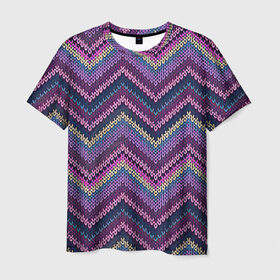 Мужская футболка 3D с принтом Вязь в Екатеринбурге, 100% полиэфир | прямой крой, круглый вырез горловины, длина до линии бедер | арт | вязаный рисунок | вязь | линии | линия | полоса | полосы | рисунок | синий | фиолетовый