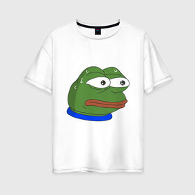 Женская футболка хлопок Oversize с принтом Pepe MonkaS в Екатеринбурге, 100% хлопок | свободный крой, круглый ворот, спущенный рукав, длина до линии бедер
 | monkas | pepe | испуг | лягушка | мем | пепе | эмоут