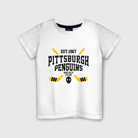 Детская футболка хлопок с принтом Питтсбург Пингвинз в Екатеринбурге, 100% хлопок | круглый вырез горловины, полуприлегающий силуэт, длина до линии бедер | hockey | nhl | penguins | pittsburg | pittsburgh | pittsburgh penguins | usa | нхл | пингвинз | питтсбург | питтсбург пингвинз | спорт | сша | хоккей | шайба