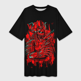 Платье-футболка 3D с принтом Death Samurai в Екатеринбурге,  |  | 2077 | art | blood | cyber | cyberpunk | dead | death | demon | japan | mask | ninja | oni | samurai | shadow | shogun | tokyo | warior | арт | воин | война | демон | катана | кибер | киберпанк | кровь | маска | мертвый | ниндзя | путь | самурай