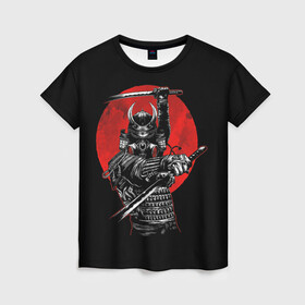 Женская футболка 3D с принтом Samurai в Екатеринбурге, 100% полиэфир ( синтетическое хлопкоподобное полотно) | прямой крой, круглый вырез горловины, длина до линии бедер | 2077 | art | blood | cyber | cyberpunk | dead | death | demon | japan | mask | ninja | oni | samurai | shadow | shogun | tokyo | warior | арт | воин | война | демон | катана | кибер | киберпанк | кровь | маска | мертвый | ниндзя | путь | самурай