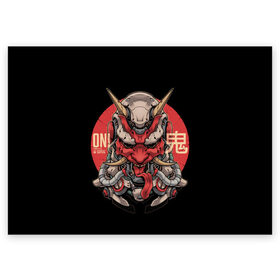 Поздравительная открытка с принтом Cyber Oni Samurai в Екатеринбурге, 100% бумага | плотность бумаги 280 г/м2, матовая, на обратной стороне линовка и место для марки
 | Тематика изображения на принте: 2077 | art | blood | cyber | cyberpunk | dead | death | demon | japan | mask | ninja | oni | samurai | shadow | shogun | tokyo | warior | арт | воин | война | демон | катана | кибер | киберпанк | кровь | маска | мертвый | ниндзя | путь | самурай