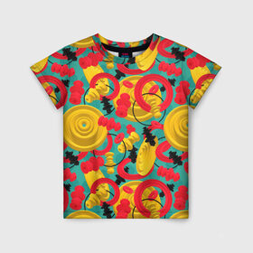 Детская футболка 3D с принтом Круглые 3д фигуры в Екатеринбурге, 100% гипоаллергенный полиэфир | прямой крой, круглый вырез горловины, длина до линии бедер, чуть спущенное плечо, ткань немного тянется | 3д | диски | круги | модный | паттерн | символы | узор | фигуры | цвет | шахматы | яркий