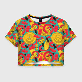 Женская футболка Crop-top 3D с принтом Круглые 3д фигуры в Екатеринбурге, 100% полиэстер | круглая горловина, длина футболки до линии талии, рукава с отворотами | 3д | диски | круги | модный | паттерн | символы | узор | фигуры | цвет | шахматы | яркий
