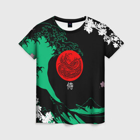 Женская футболка 3D с принтом Japanese style в Екатеринбурге, 100% полиэфир ( синтетическое хлопкоподобное полотно) | прямой крой, круглый вырез горловины, длина до линии бедер | ninja | samurai | больгая волна | дракон | иероглиф | ниндзя | природа | самурай | япония | японское искусство