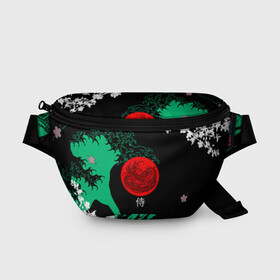 Поясная сумка 3D с принтом Japanese style в Екатеринбурге, 100% полиэстер | плотная ткань, ремень с регулируемой длиной, внутри несколько карманов для мелочей, основное отделение и карман с обратной стороны сумки застегиваются на молнию | ninja | samurai | больгая волна | дракон | иероглиф | ниндзя | природа | самурай | япония | японское искусство