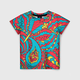 Детская футболка 3D с принтом Цветочный Узор в Екатеринбурге, 100% гипоаллергенный полиэфир | прямой крой, круглый вырез горловины, длина до линии бедер, чуть спущенное плечо, ткань немного тянется | paisley | бабочка | бута | индия | ориентальный | орнамент | цветы