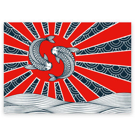 Поздравительная открытка с принтом Карпы Кои в Екатеринбурге, 100% бумага | плотность бумаги 280 г/м2, матовая, на обратной стороне линовка и место для марки
 | Тематика изображения на принте: бамбук | инь янь | карп | кои | рыба | узор | япония