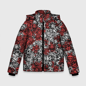 Зимняя куртка для мальчиков 3D с принтом Красные и Белые самураи в Екатеринбурге, ткань верха — 100% полиэстер; подклад — 100% полиэстер, утеплитель — 100% полиэстер | длина ниже бедра, удлиненная спинка, воротник стойка и отстегивающийся капюшон. Есть боковые карманы с листочкой на кнопках, утяжки по низу изделия и внутренний карман на молнии. 

Предусмотрены светоотражающий принт на спинке, радужный светоотражающий элемент на пуллере молнии и на резинке для утяжки | bushido | samurai | белый | бусидо | воин | демон | красный | маска | паттерн | самурай | сёгун | япония