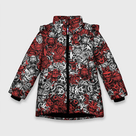 Зимняя куртка для девочек 3D с принтом Красные и Белые самураи в Екатеринбурге, ткань верха — 100% полиэстер; подклад — 100% полиэстер, утеплитель — 100% полиэстер. | длина ниже бедра, удлиненная спинка, воротник стойка и отстегивающийся капюшон. Есть боковые карманы с листочкой на кнопках, утяжки по низу изделия и внутренний карман на молнии. 

Предусмотрены светоотражающий принт на спинке, радужный светоотражающий элемент на пуллере молнии и на резинке для утяжки. | bushido | samurai | белый | бусидо | воин | демон | красный | маска | паттерн | самурай | сёгун | япония