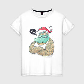 Женская футболка хлопок с принтом Санта Клаус в Екатеринбурге, 100% хлопок | прямой крой, круглый вырез горловины, длина до линии бедер, слегка спущенное плечо | 