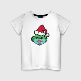 Детская футболка хлопок с принтом Covid Grinch в Екатеринбурге, 100% хлопок | круглый вырез горловины, полуприлегающий силуэт, длина до линии бедер | 2020 | 2021 | christmas | grinch | new year | гринч | зима | новогодняя | новогодняя маска | новый год | рождество | снег