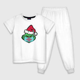 Детская пижама хлопок с принтом Covid Grinch в Екатеринбурге, 100% хлопок |  брюки и футболка прямого кроя, без карманов, на брюках мягкая резинка на поясе и по низу штанин
 | Тематика изображения на принте: 2020 | 2021 | christmas | grinch | new year | гринч | зима | новогодняя | новогодняя маска | новый год | рождество | снег