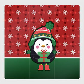 Магнитный плакат 3Х3 с принтом Пингвин. Новый год в Екатеринбурге, Полимерный материал с магнитным слоем | 9 деталей размером 9*9 см | зима | новый год | паттерн | пингвин | подарок | праздник | снежинки