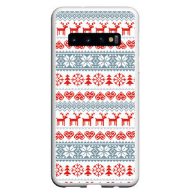Чехол для Samsung Galaxy S10 с принтом Новогодний пиксельный узор в Екатеринбурге, Силикон | Область печати: задняя сторона чехла, без боковых панелей | christmas | deer | hearts | new year | pattern | pixels | snowflakes | trees | елки | новый год | олени | пиксели | рождество | сердечки | снежинки | узор