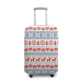Чехол для чемодана 3D с принтом Новогодний пиксельный узор в Екатеринбурге, 86% полиэфир, 14% спандекс | двустороннее нанесение принта, прорези для ручек и колес | christmas | deer | hearts | new year | pattern | pixels | snowflakes | trees | елки | новый год | олени | пиксели | рождество | сердечки | снежинки | узор