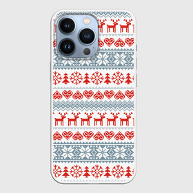 Чехол для iPhone 13 Pro с принтом Новогодний пиксельный узор в Екатеринбурге,  |  | christmas | deer | hearts | new year | pattern | pixels | snowflakes | trees | елки | новый год | олени | пиксели | рождество | сердечки | снежинки | узор