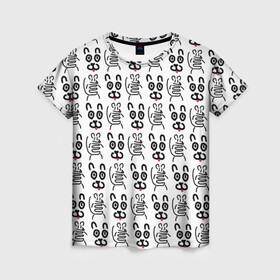 Женская футболка 3D с принтом Кот + Мышь Черный + Белый в Екатеринбурге, 100% полиэфир ( синтетическое хлопкоподобное полотно) | прямой крой, круглый вырез горловины, длина до линии бедер | животные | кот | котик | мышка | мышь