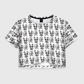 Женская футболка Crop-top 3D с принтом Кот + Мышь Черный + Белый в Екатеринбурге, 100% полиэстер | круглая горловина, длина футболки до линии талии, рукава с отворотами | животные | кот | котик | мышка | мышь