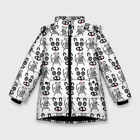 Зимняя куртка для девочек 3D с принтом Кот + Мышь Черный + Белый в Екатеринбурге, ткань верха — 100% полиэстер; подклад — 100% полиэстер, утеплитель — 100% полиэстер. | длина ниже бедра, удлиненная спинка, воротник стойка и отстегивающийся капюшон. Есть боковые карманы с листочкой на кнопках, утяжки по низу изделия и внутренний карман на молнии. 

Предусмотрены светоотражающий принт на спинке, радужный светоотражающий элемент на пуллере молнии и на резинке для утяжки. | животные | кот | котик | мышка | мышь