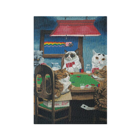 Обложка для паспорта матовая кожа с принтом Коты играют в покер в Екатеринбурге, натуральная матовая кожа | размер 19,3 х 13,7 см; прозрачные пластиковые крепления | Тематика изображения на принте: a friend in need | art | artist | bets | cards | cats | chips | cookie | gambling | games | memes | nyan cat | picture | poker | rainbow | азартные игры | друг познается в беде | искусство | картина | карты | котики | коты | котэ | мемы | нян кэт | печень