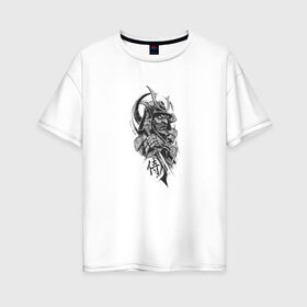 Женская футболка хлопок Oversize с принтом Самурай в Екатеринбурге, 100% хлопок | свободный крой, круглый ворот, спущенный рукав, длина до линии бедер
 | 