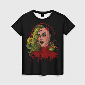 Женская футболка 3D с принтом Ведьма в Екатеринбурге, 100% полиэфир ( синтетическое хлопкоподобное полотно) | прямой крой, круглый вырез горловины, длина до линии бедер | 666 | blood | dracula | girl | girls | horror | inside | scream | vampire | witch | вампир | ведьма | внутри | дракула | древний | крик | кровь | ужасы | хоррор