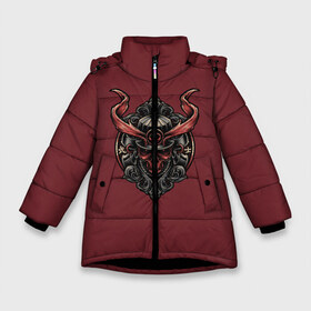 Зимняя куртка для девочек 3D с принтом Red Samurai в Екатеринбурге, ткань верха — 100% полиэстер; подклад — 100% полиэстер, утеплитель — 100% полиэстер. | длина ниже бедра, удлиненная спинка, воротник стойка и отстегивающийся капюшон. Есть боковые карманы с листочкой на кнопках, утяжки по низу изделия и внутренний карман на молнии. 

Предусмотрены светоотражающий принт на спинке, радужный светоотражающий элемент на пуллере молнии и на резинке для утяжки. | cyberpank | ninja | oni | samurai | shadow | демон | киберпанк | маска самурая | нет рая для самурая | ниндзя | путь война | самурай | сёгун | тень | харакири | японский самурай