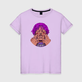 Женская футболка хлопок с принтом Lil Uzi Vert в Екатеринбурге, 100% хлопок | прямой крой, круглый вырез горловины, длина до линии бедер, слегка спущенное плечо | lil | luv | music | off | верт | лил | музыка | реп | рэп | узи | фиолетовый