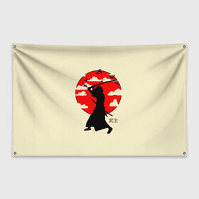 Флаг-баннер с принтом Japan samurai в Екатеринбурге, 100% полиэстер | размер 67 х 109 см, плотность ткани — 95 г/м2; по краям флага есть четыре люверса для крепления | boy | japan style | japanese aesthetics | ninja | samurai | воин | иероглифы | катана | красная луна | меч | ниндзя | рыцарь | самурай | солдат | харакири | черный самурай | япония | японская анимация | японская эстетика