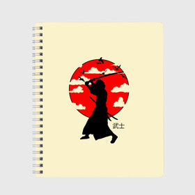 Тетрадь с принтом Japan samurai в Екатеринбурге, 100% бумага | 48 листов, плотность листов — 60 г/м2, плотность картонной обложки — 250 г/м2. Листы скреплены сбоку удобной пружинной спиралью. Уголки страниц и обложки скругленные. Цвет линий — светло-серый
 | Тематика изображения на принте: boy | japan style | japanese aesthetics | ninja | samurai | воин | иероглифы | катана | красная луна | меч | ниндзя | рыцарь | самурай | солдат | харакири | черный самурай | япония | японская анимация | японская эстетика