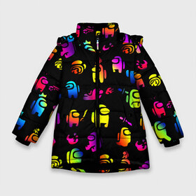 Зимняя куртка для девочек 3D с принтом AMONG US в Екатеринбурге, ткань верха — 100% полиэстер; подклад — 100% полиэстер, утеплитель — 100% полиэстер. | длина ниже бедра, удлиненная спинка, воротник стойка и отстегивающийся капюшон. Есть боковые карманы с листочкой на кнопках, утяжки по низу изделия и внутренний карман на молнии. 

Предусмотрены светоотражающий принт на спинке, радужный светоотражающий элемент на пуллере молнии и на резинке для утяжки. | among us игра | among us на пк | there is 1 impostor | there is impostor among us | предатель среди нас | разноцветные космонавты.