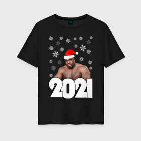 Женская футболка хлопок Oversize с принтом НОВЫЙ ГОД 2021 в Екатеринбурге, 100% хлопок | свободный крой, круглый ворот, спущенный рукав, длина до линии бедер
 | 2021 | merry christmas | new year | зима | новый год | праздник | снег | счастливого рождества