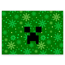 Поздравительная открытка с принтом ЗИМНИЙ MINECRAFT в Екатеринбурге, 100% бумага | плотность бумаги 280 г/м2, матовая, на обратной стороне линовка и место для марки
 | christmas | creeper | game | minecraft | new year | snow | winter | зима | крипер | майнкрафт | мороз | новый год | рождество | снег | снежинки