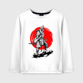 Детский лонгслив хлопок с принтом САМУРАЙ в Екатеринбурге, 100% хлопок | круглый вырез горловины, полуприлегающий силуэт, длина до линии бедер | ninja | oni | samurai | shogun | путь воина. | самурай | самурай на коне | сёгун | токио | харакири | чёрный самурай | японский самурай